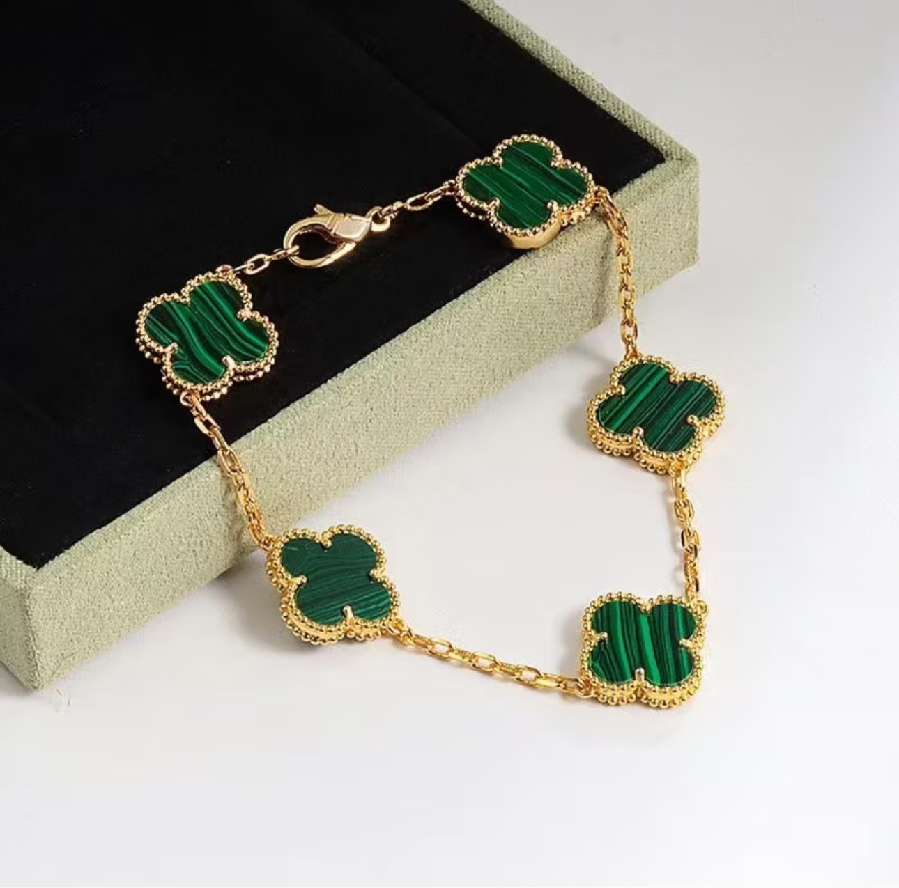 PULSEIRA VINTAGE ALHAMBRA 5 TREVOS - VERDE SEMIJOIA